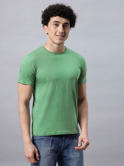 Men's 100% Cotton Round Neck Solid T-shirt Steel Blue